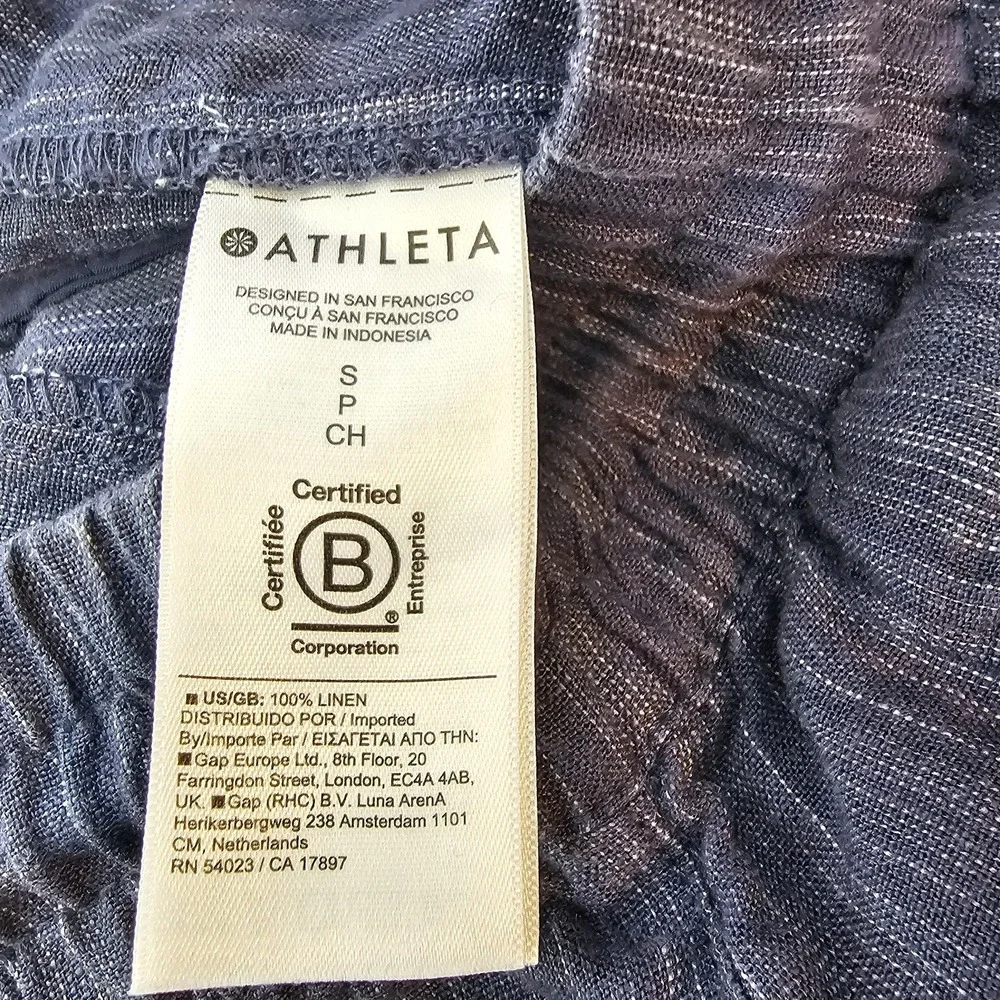Athleta Women's Size S Retreat Linen Wide Leg Pant Blue 851038 (**Hem Cut Off)